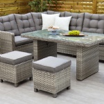 YASN 6 Piece PE Rattan Patio Furniture Set Garden Corner Sofa Set with Rectangular Table