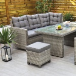 YASN 6 Piece PE Rattan Patio Furniture Set Garden Corner Sofa Set with Rectangular Table